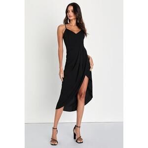 Lulus Reinette Black Midi Dress - Size XL